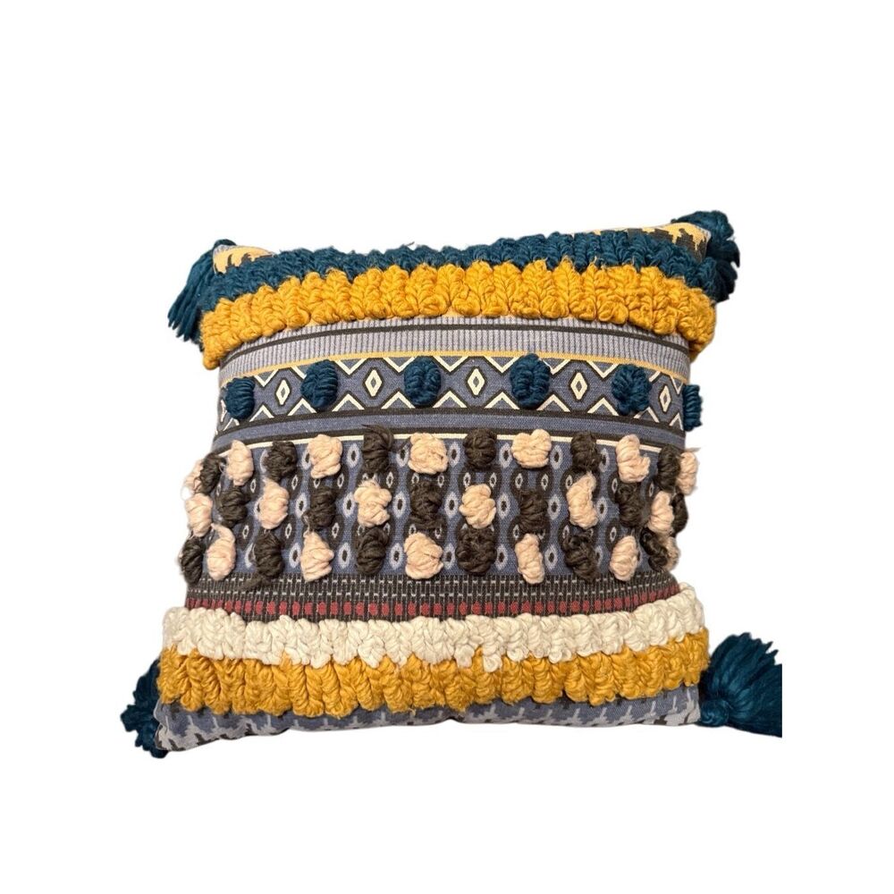Pier 1 boho yellow, grey, turquoise square decorative pillow